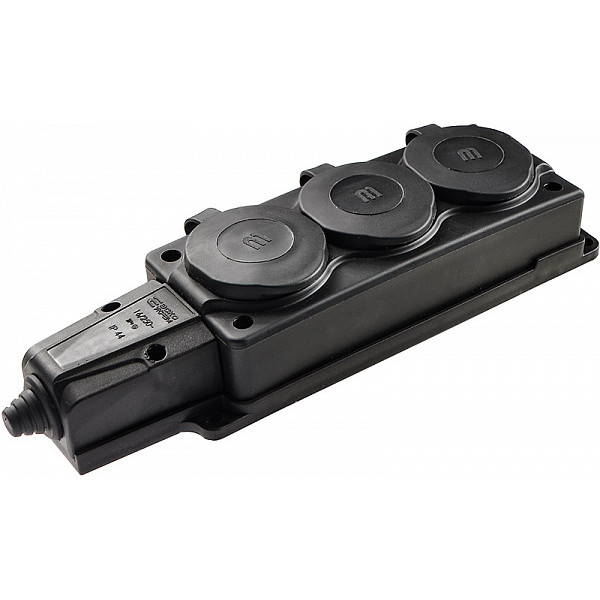 Каучуковая колодка Аско-Укрем 2Р+PE 16А 3-х местная с крышкой (A0250010009)