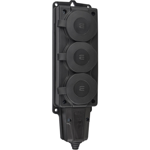 Каучуковая колодка Аско-Укрем 2Р+PE 16А 3-х местная с крышкой (A0250010009) - фото №1