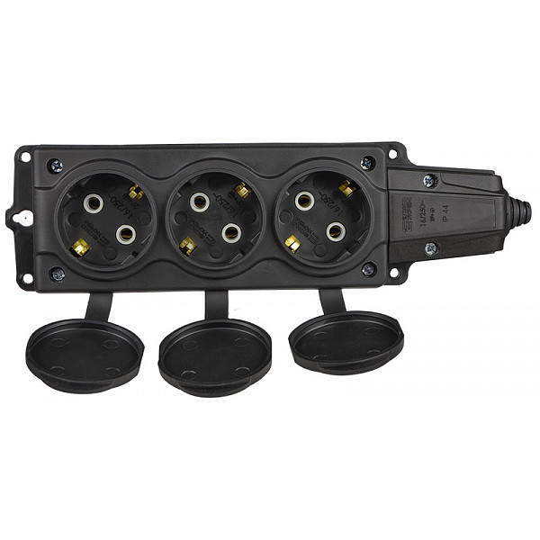 Каучуковая колодка Аско-Укрем 2Р+PE 16А 3-х местная с крышкой (A0250010009) - фото №2