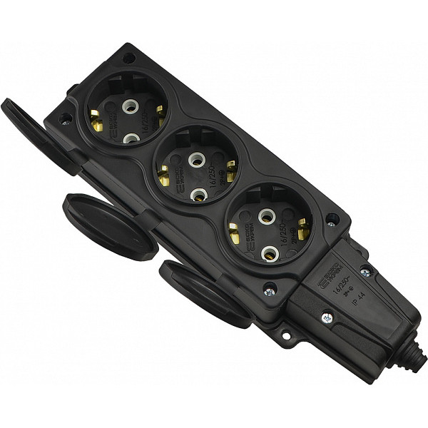 Каучуковая колодка Аско-Укрем 2Р+PE 16А 3-х местная с крышкой (A0250010009) - фото №3