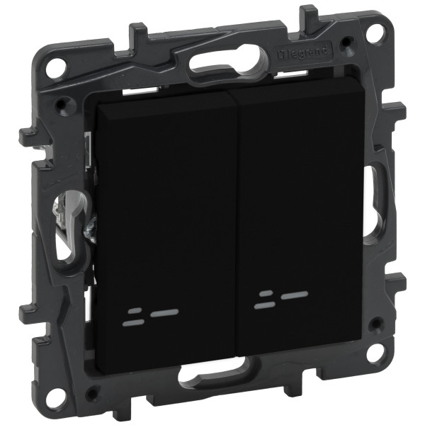 Двоклавішний вимикач Legrand Niloe Step 10А затискний механізм чорний (863505)