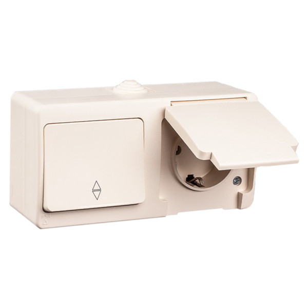 Блок выключатель проходной + розетка Gunsan Nemli крем