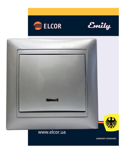 Одинарный выключатель Elcor Emily 9215 (211545) с подсветкой (серый металлик) - фото №1