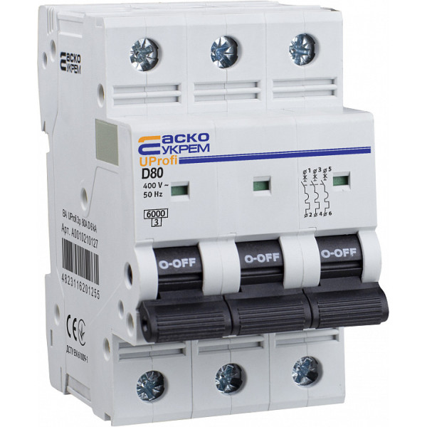 Автоматичний вимикач Аско-Укрем UProfi 3р 80А D 6kА (A0010210127) - фото №5