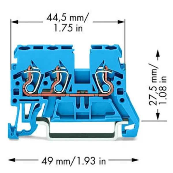 Трипровідна компактна клема Wago 870-684 TS35 (синя) - фото №1