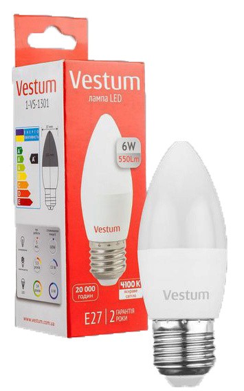 Лампа LED Vestum C37 6Вт 4100K E27 - фото №1