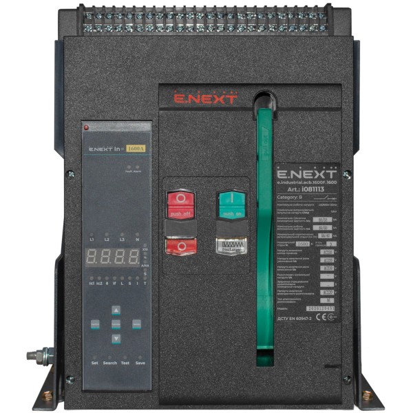 Стаціонарний повітряний автоматичний вимикач E.Next e.industrial.acb.1600F.1600 400В 3Р з мотор-приводом та РН (i081113) - фото №1