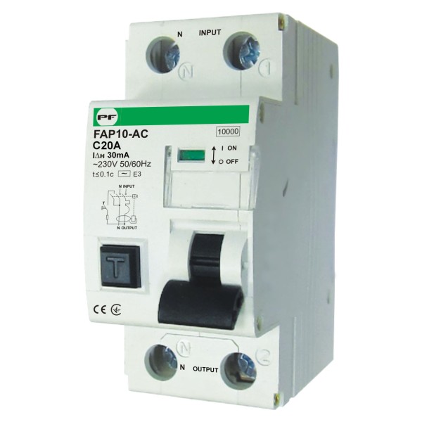 Дифференциальный автомат Promfactor FAP10-AC C 20А/0,03A 2P (1P+N) 10кА (FAP10C20030AC)