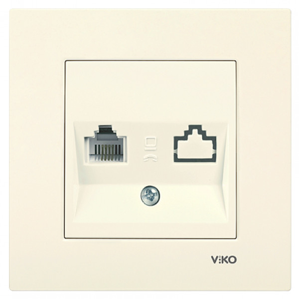 Розетка компьютерная одинарная (RJ45, Cat 6), кремовая, Karre