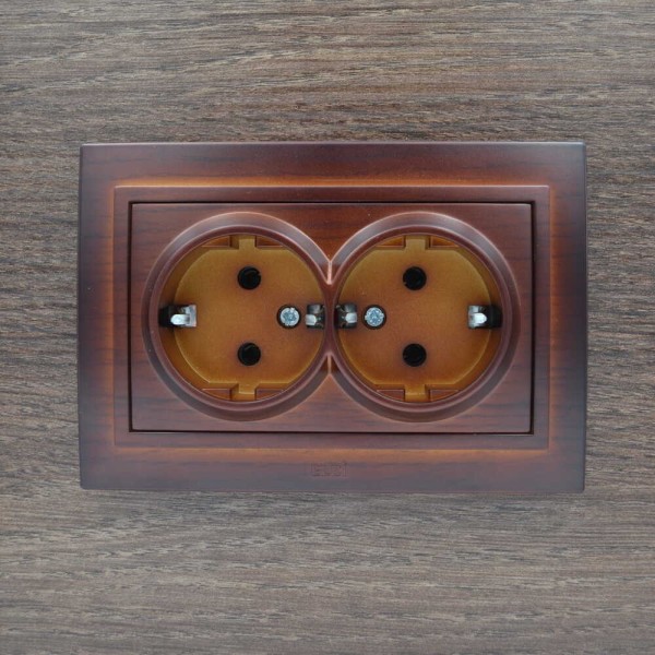 Розетка ELBI ZENA Woodline червоне дерево 2-на з заземленням ( 500-012900-907 ) - фото №5