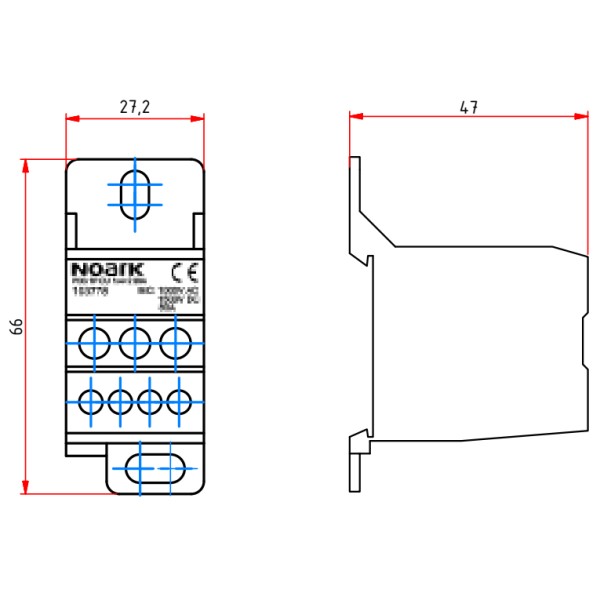 Распределительный блок NOARK PDB 1P CU/AL 1x4+2 80/63A 1Р CU/AL 80/63A (103779) - фото №1