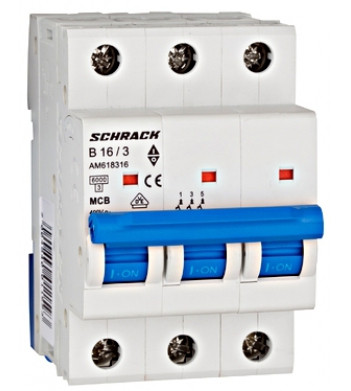 Автоматичний вимикач 16А 3P 6ка х-ка B, Schrack