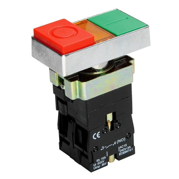 Двойная кнопка TNSy XB2-BW8465 1НО+1NC «I-0» с подсветкой (TNSy5500294)