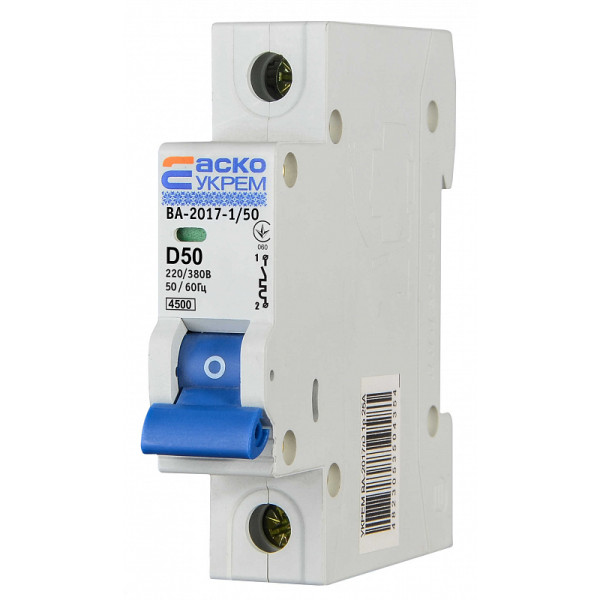 Модульный автоматический выключатель Аско-Укрем ВА-2017/D 1р 50А (A0010170092) - фото №2