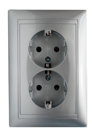 Двойная розетка Elcor Emily 9215 (211572) с заземлением (серый металлик)