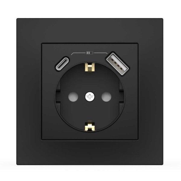 Розетка EL-BI VEGA черный мат 1-я с заземлением + 2USB (Type C+A) 2A ( 510-014800-334 )