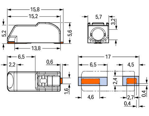 Клемма Wago 2061-601/998-404 с нажимной кнопкой для печатных плат 1,5мм 1P - фото №2