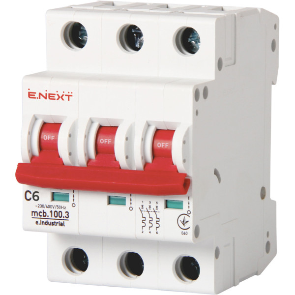 Модульный автоматический выключатель E.Next e.industrial.mcb.100.3.C6 3р 6А C (i0180019)