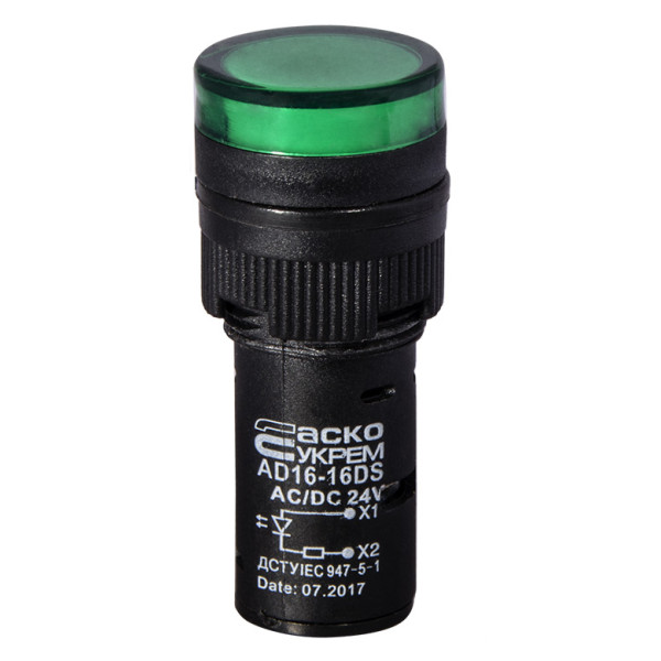 Сигнальна арматура Аско-Укрем AD16-16DS 24В AC/DC зелена (A0140030054) - фото №1