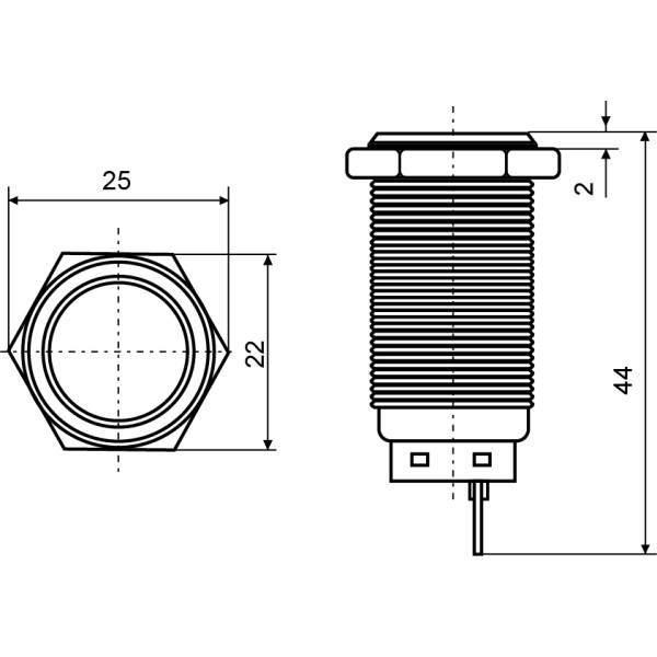 Металева кнопка Аско-Укрем TY 19-211P Pcb 1NO (A0140010106) - фото №4