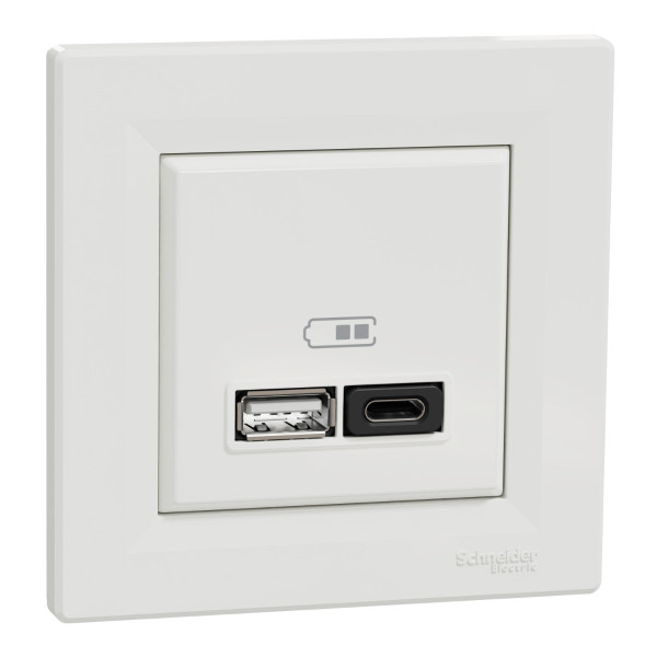 USB розетка Schneider Electric Asfora EPH2700421 USB/Type-C 3А 45Вт біла