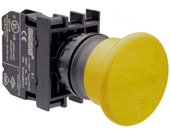 Кнопка «грибок» EMAS B100MS без фиксации (1НО) желтая