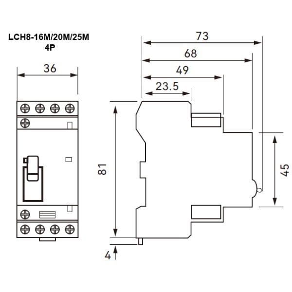 Модульный контактор с ручным управлением TOSUNlux LCH8-25M 4NO 4P 25A (6931934213430) - фото №1