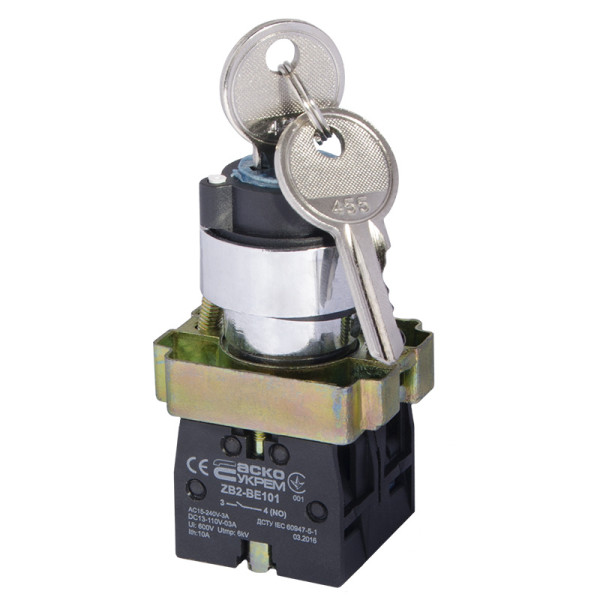 Кнопка поворотная 3-позиционная Аско-Укрем XB2-BG03 (I-0-II) с ключом (A0140010008)