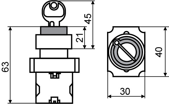 Кнопка поворотная 3-позиционная Аско-Укрем XB2-BG03 (I-0-II) с ключом (A0140010008) - фото №4