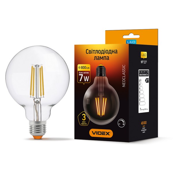 Диммована філаментна лампа Videx Filament G95FD E27 7Вт 4100K (VL-G95FD-07274) - фото №1
