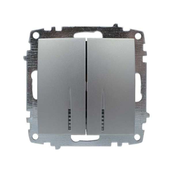 Выключатель ELBI ZENA Silverline серый металлик 2кл с подсветкой без рамки (609-011000-203)