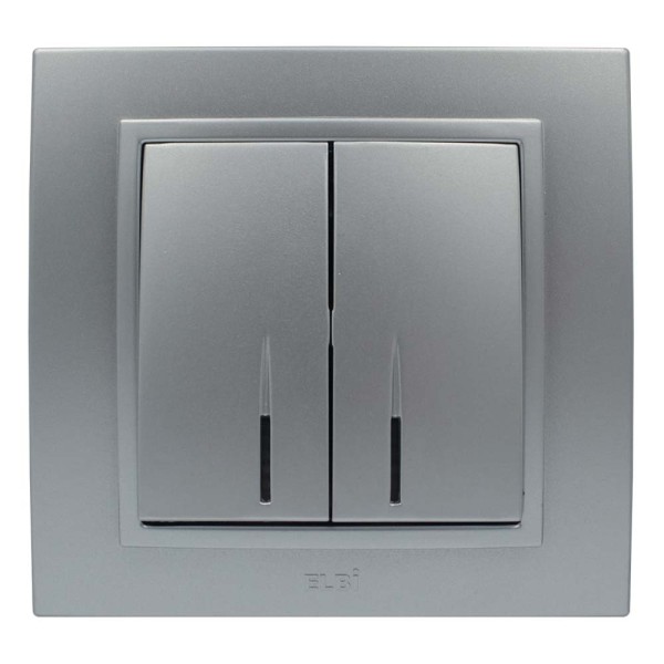 Выключатель ELBI ZENA Silverline серый металлик 2кл с подсветкой без рамки (609-011000-203) - фото №1