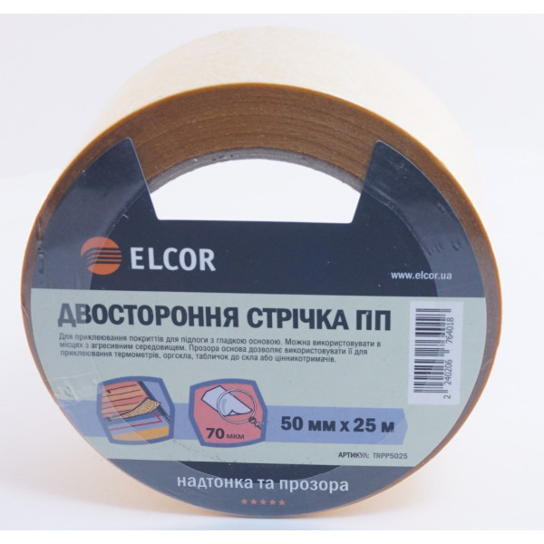 Двостороння стрічка Elcor 40206764 TRPP5025 на поліпропіленовій основі 50мм (25м) - фото №1