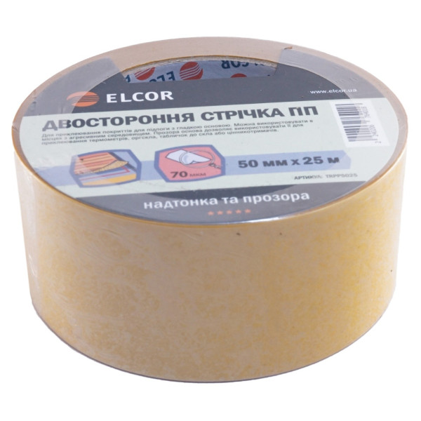 Двостороння стрічка Elcor 40206764 TRPP5025 на поліпропіленовій основі 50мм (25м) - фото №2