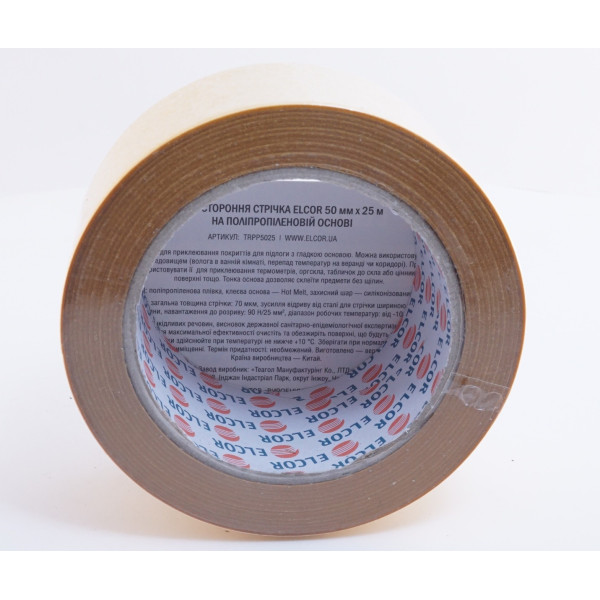 Двостороння стрічка Elcor 40206764 TRPP5025 на поліпропіленовій основі 50мм (25м) - фото №3