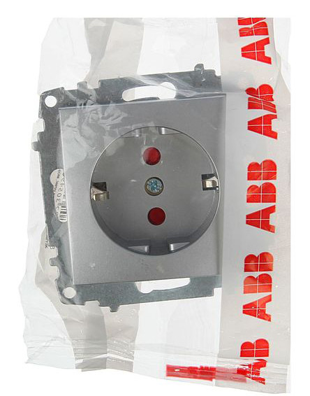 Розетка ABB Cosmo 619-011000-243 со шторками (алюминий) - фото №2