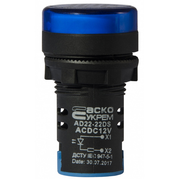 Сигнальна арматура Аско-Укрем AD22-22DS 12В AC/DC синя (A0140030164) - фото №1
