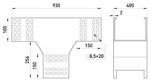 Вертикальный Т-отвод E.Next AGY40-10A 400х100мм - фото №1