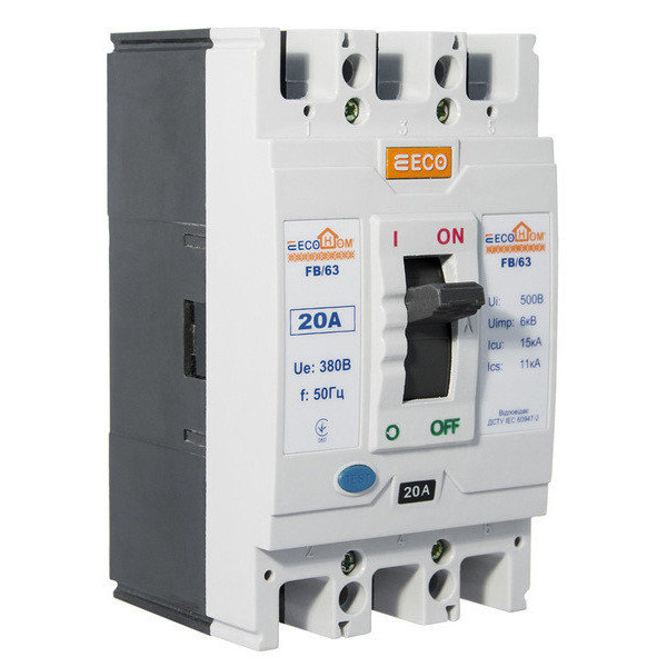 Автоматический выключатель ECOHOME ECO FB/63 3p 20A - фото №3