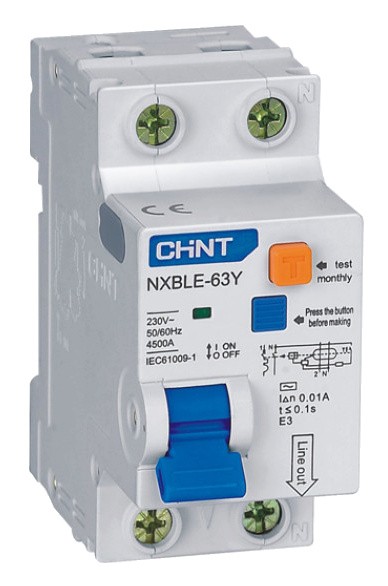 Диференційний вимикач Chint NXBLE-63Y 1P+N C32 30мА AC 4,5кА (105545)