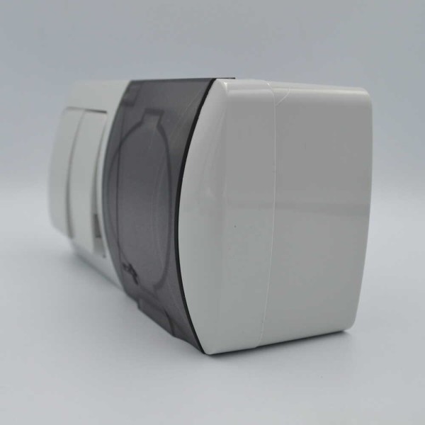 Выключатель EVA серый 2кл + Розетка с заземлением с крышкой IP54 ( 554-011500-922 ) - фото №1