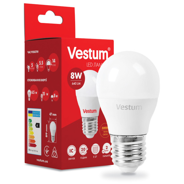 Світлодіодна лампа Vestum 1-VS-1210 G45 8Вт 3000K E27 - фото №1