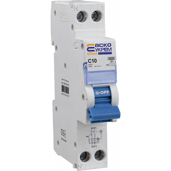 Вимикач диференційного струму Аско-Укрем UTrust 1P+N 10А C 30мА АС (A0010210143) - фото №4
