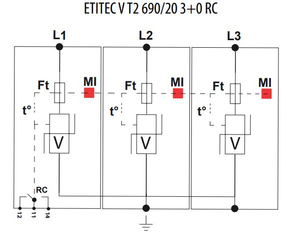 Ограничитель перенапряжения ETI 002442988 ETITEC V T2 690/20 3+0 RC - фото №1