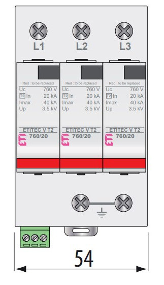 Ограничитель перенапряжения ETI 002442988 ETITEC V T2 690/20 3+0 RC - фото №2