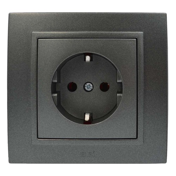 Розетка ELBI ZENA Silverline черный металлик 1-я с заземлением без рамки ( 609-011100-217 ) - фото №1