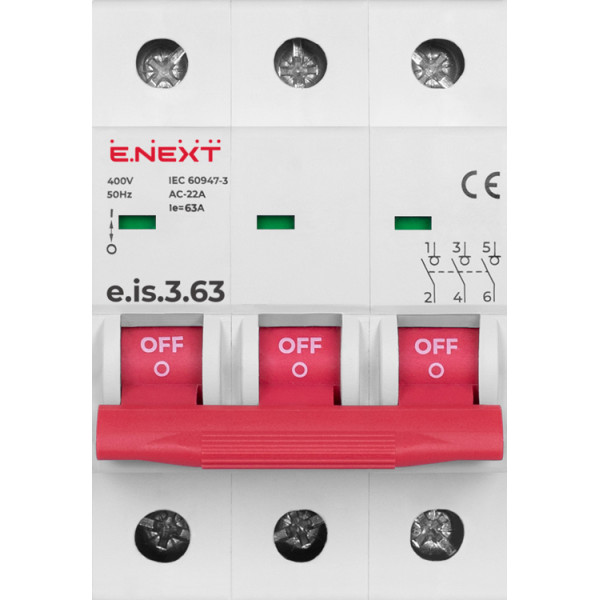 Вимикач навантаження E.Next e.is.3.63 на DIN-рейку 3р 63А (p008020) - фото №1