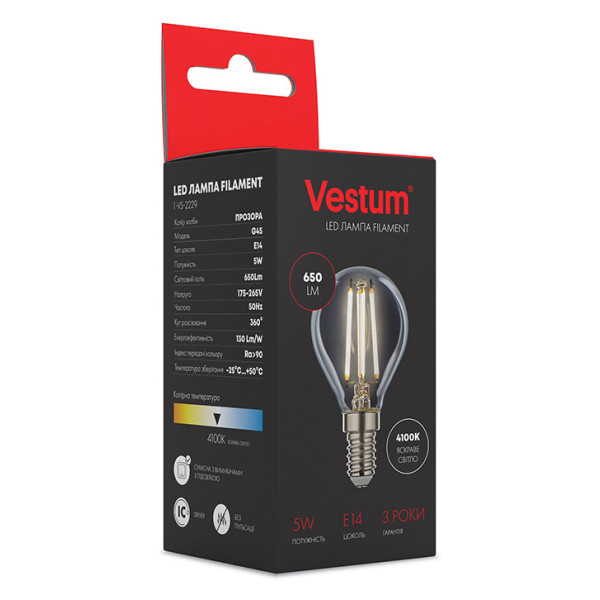 Філаментна лампа Vestum 1-VS-2229 G45 5Вт 4100K E14 - фото №2