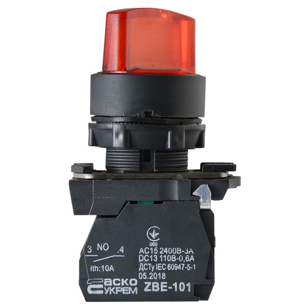 Переключатель Аско-Укрем TB5-AK124M5 (0-I) с подсветкой красный (A0140010166) - фото №3