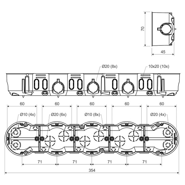 Установочная коробка пятикратная Kopos 354х70х45мм - фото №1